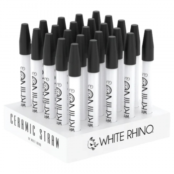 White Rhino White Ceramic Dab Straw w/ Silicone cap - 25ct Jar [NS3001]